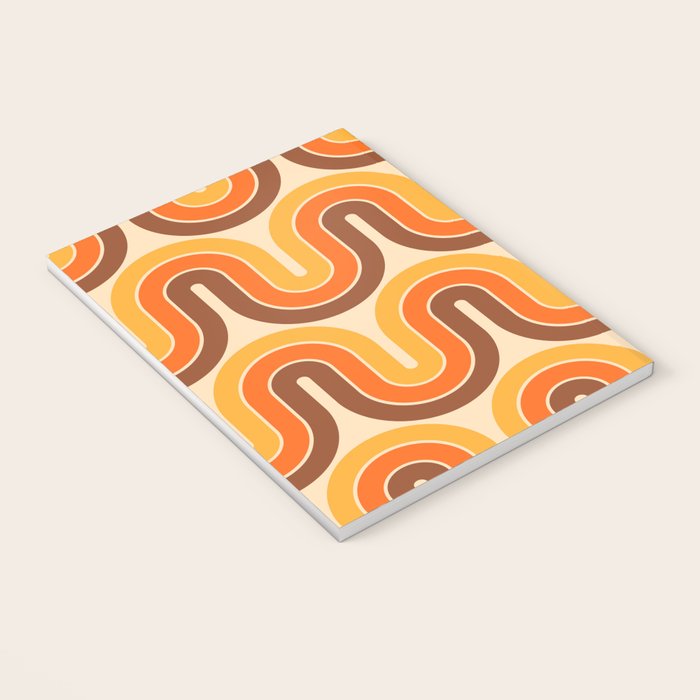 70s Retro Vintage Style Wave Pattern Autumn Brown Orange and Yellow Notebook Gallery Image 3