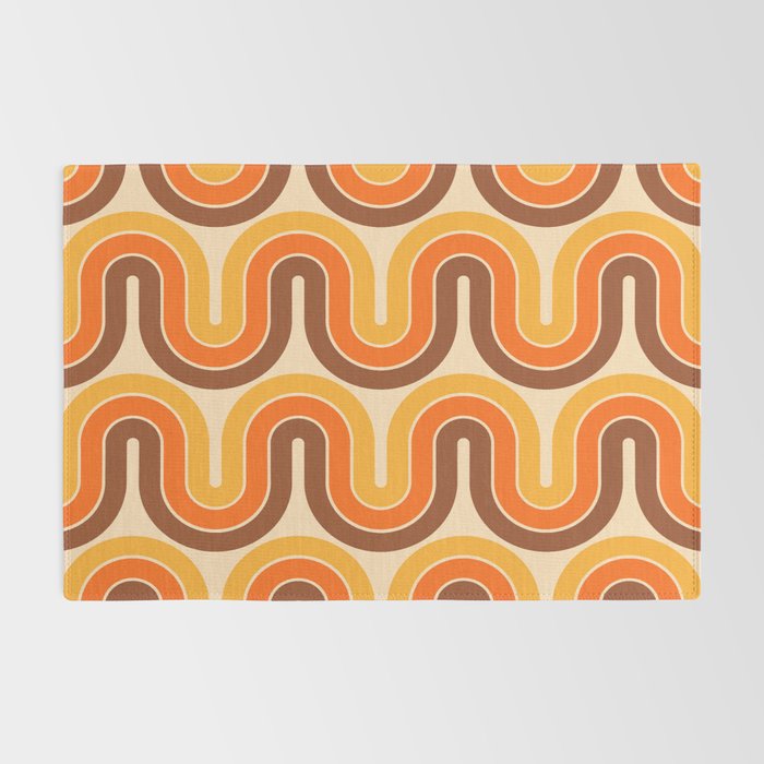70s Retro Vintage Style Wave Pattern Autumn Brown Orange and Yellow Rug Gallery Image 2