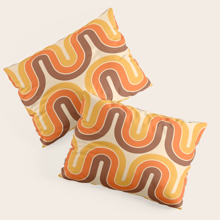 70s Retro Vintage Style Wave Pattern Autumn Brown Orange and Yellow Pillow Sham Gallery Image 3