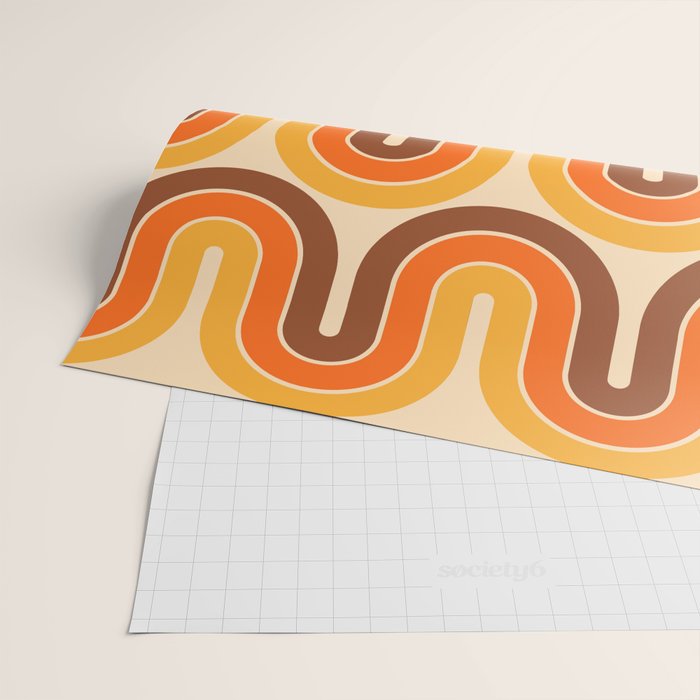 70s Retro Vintage Style Wave Pattern Autumn Brown Orange and Yellow Wrapping Paper Gallery Image 2