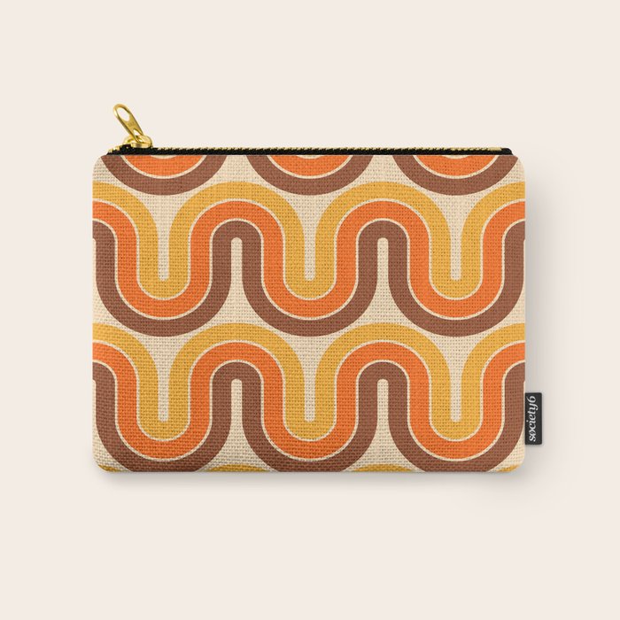 70s Retro Vintage Style Wave Pattern Autumn Brown Orange and Yellow Carry All Pouch Gallery Image 1