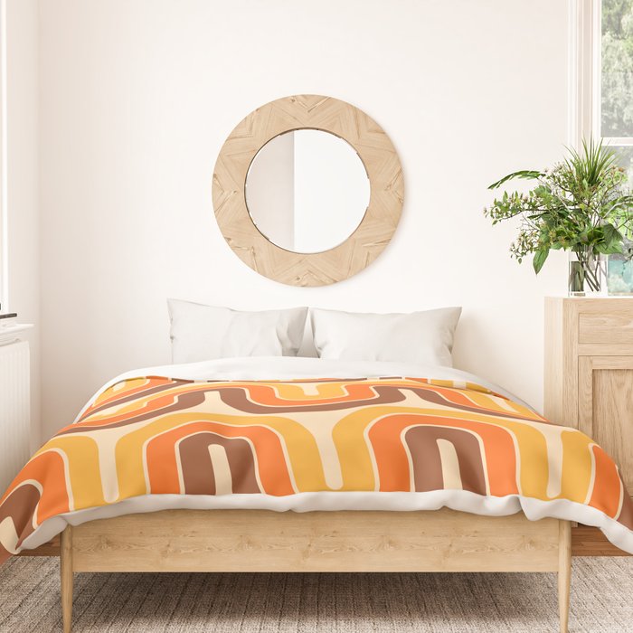 70s Retro Vintage Style Wave Pattern Autumn Brown Orange and Yellow Duvet Cover Gallery Image 3