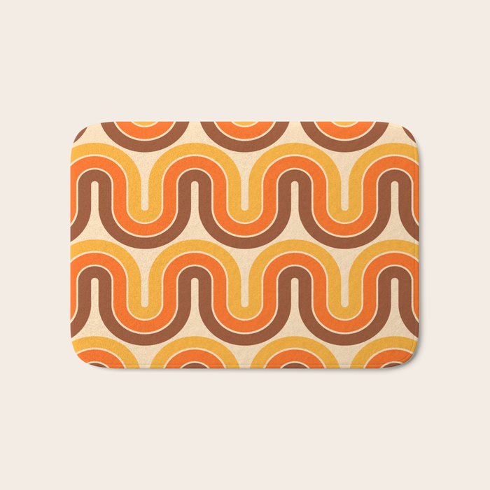 70s Retro Vintage Style Wave Pattern Autumn Brown Orange and Yellow Bath Mat Gallery Image 1
