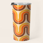 70s Retro Vintage Style Wave Pattern Autumn Brown Orange and Yellow Travel Mug Gallery Image 3