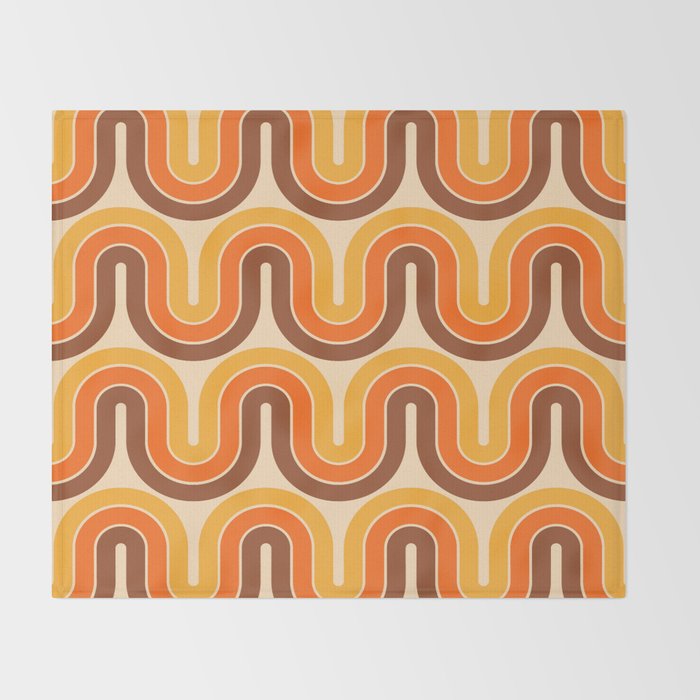 70s Retro Vintage Style Wave Pattern Autumn Brown Orange and Yellow Throw Blanket Gallery Image 2