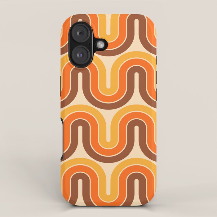 70s Retro Vintage Style Wave Pattern Autumn Brown Orange and Yellow iPhone Case Gallery Image 1