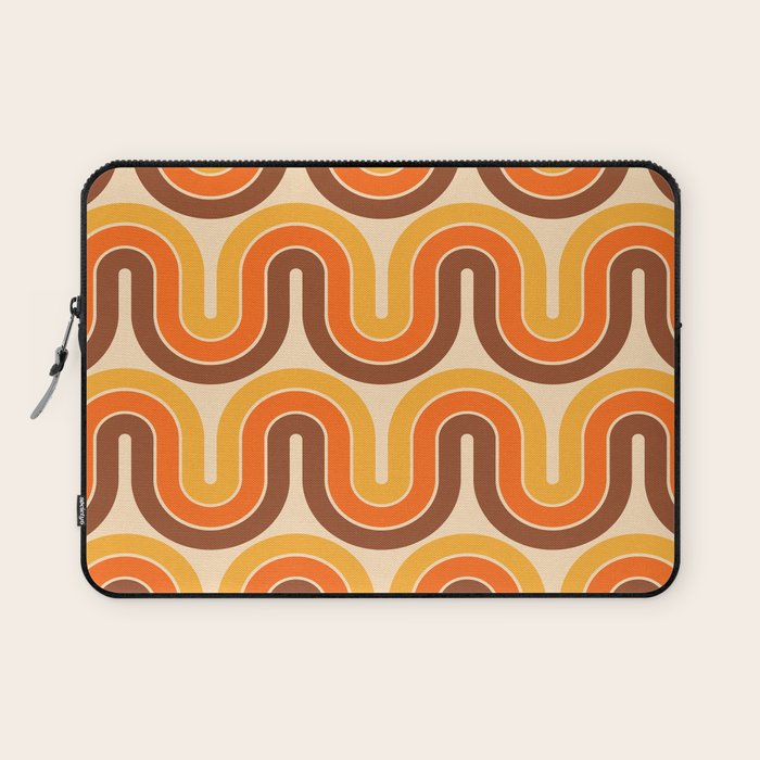 70s Retro Vintage Style Wave Pattern Autumn Brown Orange and Yellow Laptop Sleeve Gallery Image 1