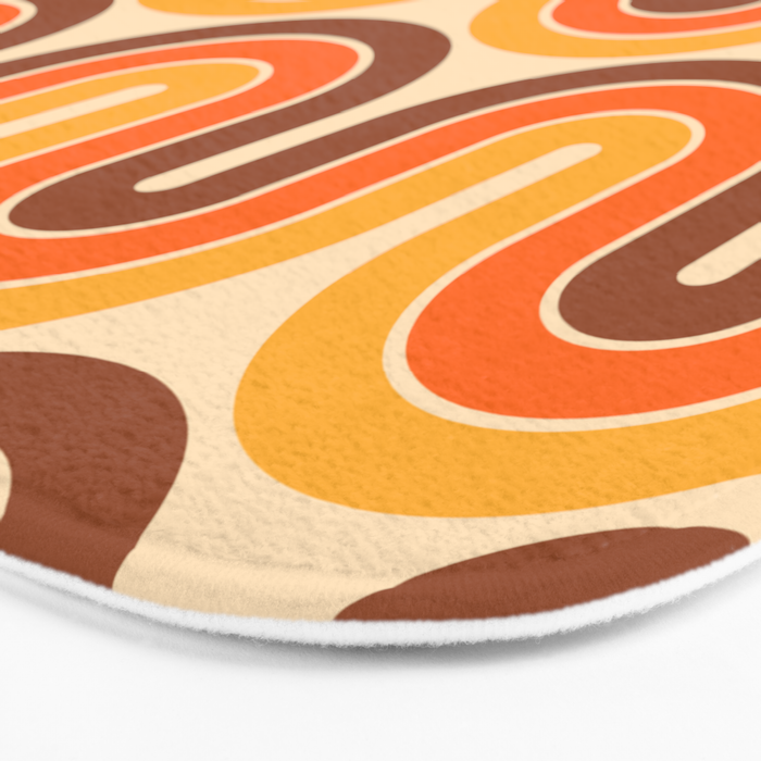 70s Retro Vintage Style Wave Pattern Autumn Brown Orange and Yellow Bath Mat Gallery Image 3