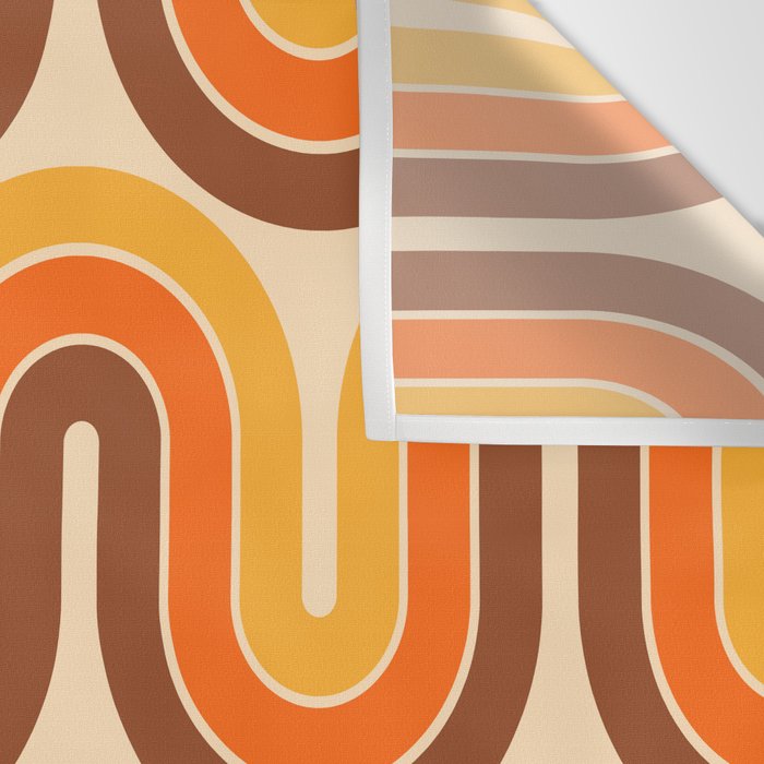 70s Retro Vintage Style Wave Pattern Autumn Brown Orange and Yellow Wall Tapestry Gallery Image 3