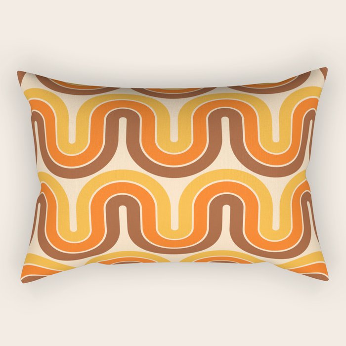 70s Retro Vintage Style Wave Pattern Autumn Brown Orange and Yellow Rectangular Pillow Gallery Image 1