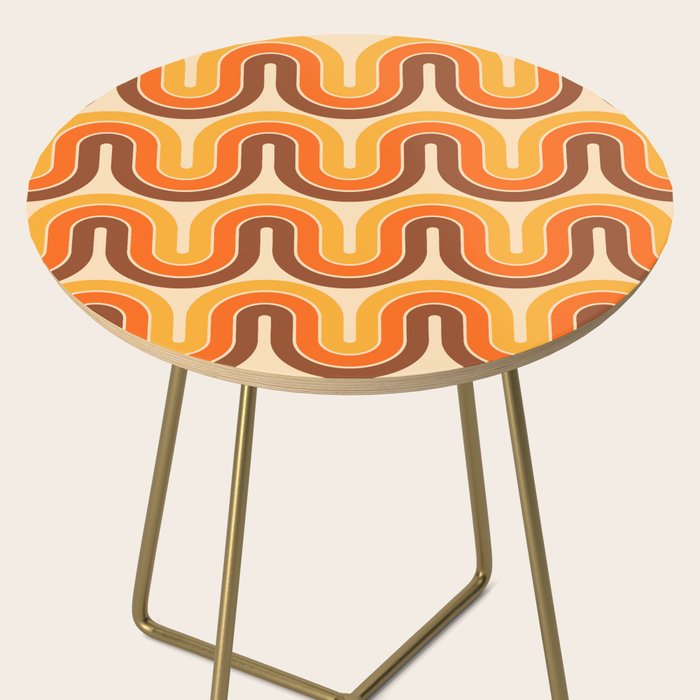 70s Retro Vintage Style Wave Pattern Autumn Brown Orange and Yellow Side Table Gallery Image 2