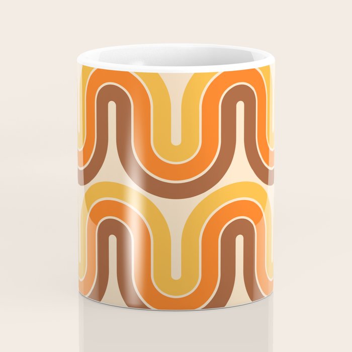 70s Retro Vintage Style Wave Pattern Autumn Brown Orange and Yellow Coffee Mug Gallery Image 4