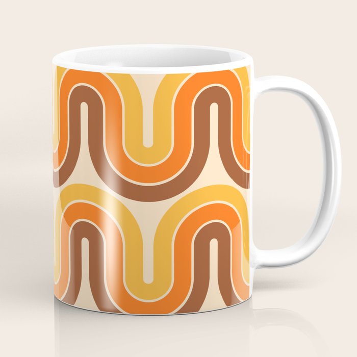 70s Retro Vintage Style Wave Pattern Autumn Brown Orange and Yellow Coffee Mug Gallery Image 1