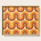 70s Retro Vintage Style Wave Pattern Autumn Brown Orange and Yellow Serving Tray Gallery Image 1