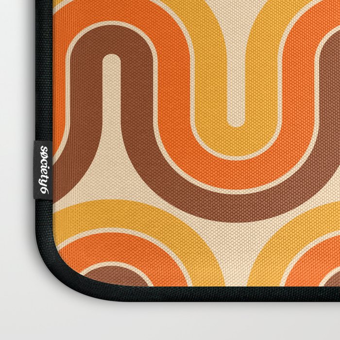 70s Retro Vintage Style Wave Pattern Autumn Brown Orange and Yellow Laptop Sleeve Gallery Image 3