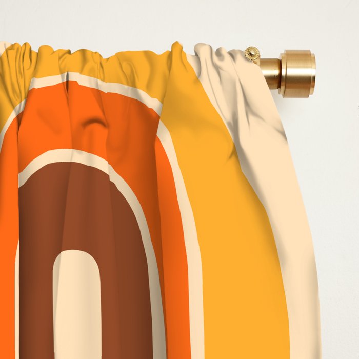 70s Retro Vintage Style Wave Pattern Autumn Brown Orange and Yellow Window Curtain Gallery Image 2