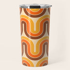70s Retro Vintage Style Wave Pattern Autumn Brown Orange and Yellow Travel Mug Gallery Image 1