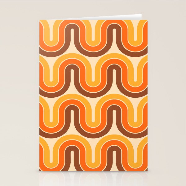 70s Retro Vintage Style Wave Pattern Autumn Brown Orange and Yellow Stationery Card Gallery Image 2