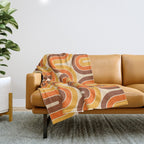 70s Retro Vintage Style Wave Pattern Autumn Brown Orange and Yellow Throw Blanket Gallery Image 1