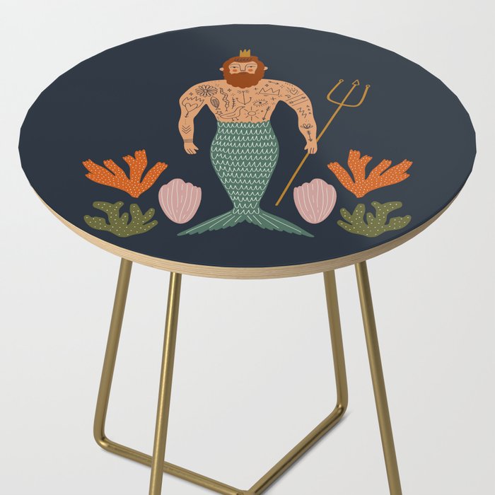 Hipster Mermaid Merman With Tattoos Poseidon King Of The Sea Midcentury Modern Cool Magical Mystical Abstract Art Bohemian Boho Style Trendy  Side Table Gallery Image 2