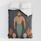 Hipster Mermaid Merman With Tattoos Poseidon King Of The Sea Midcentury Modern Cool Magical Mystical Abstract Art Bohemian Boho Style Trendy  Duvet Cover Gallery Image 6