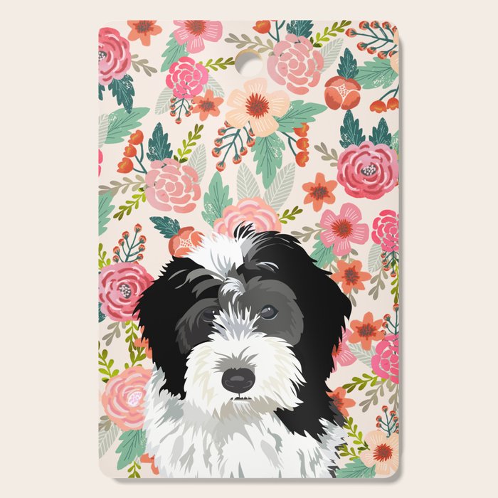 Bernedoodle floral pet portrait art print and dog gifts Cutting Board Gallery Image 1
