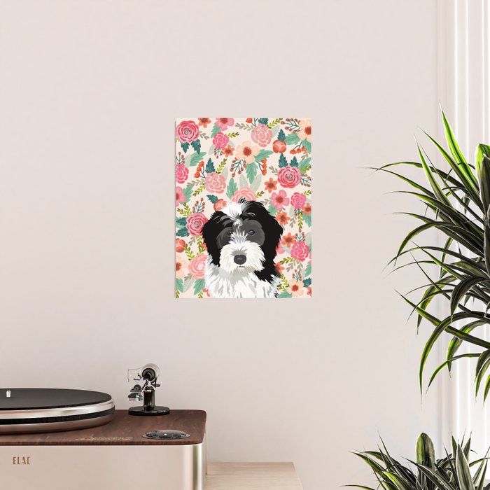 Bernedoodle floral pet portrait art print and dog gifts Poster Gallery Image 2