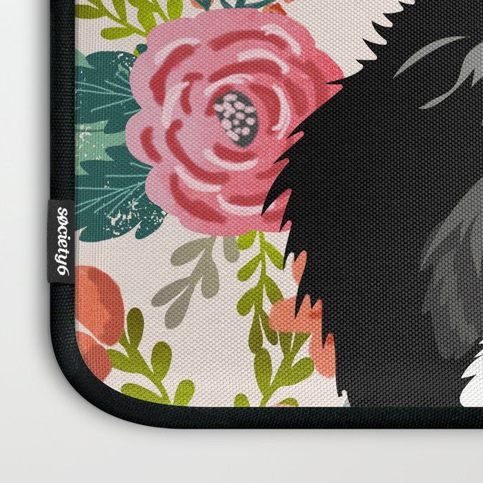 Bernedoodle floral pet portrait art print and dog gifts Laptop Sleeve Gallery Image 3