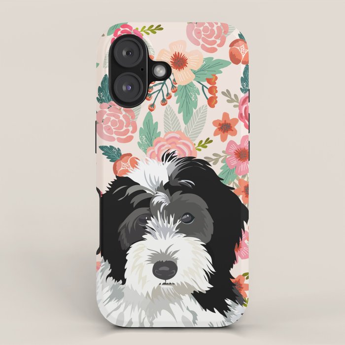 Bernedoodle floral pet portrait art print and dog gifts iPhone Case Gallery Image 1