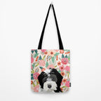 Bernedoodle floral pet portrait art print and dog gifts Tote Bag Gallery Image 2