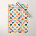 Retro floral checkerboard Wrapping Paper Gallery Image 1