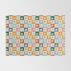 Retro floral checkerboard Rug Gallery Image 2