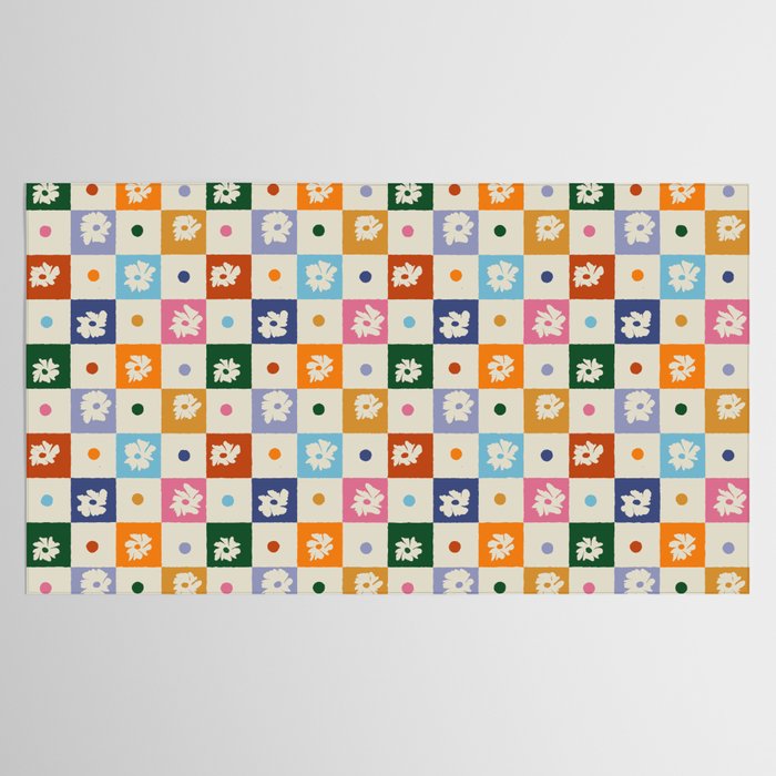 Retro floral checkerboard Tablecloth Gallery Image 2