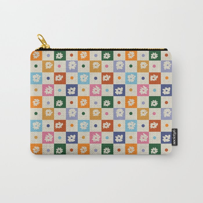 Retro floral checkerboard Carry All Pouch Gallery Image 1