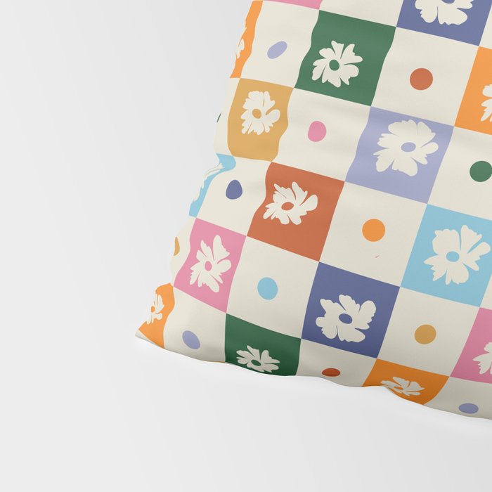 Retro floral checkerboard Pillow Sham Gallery Image 4