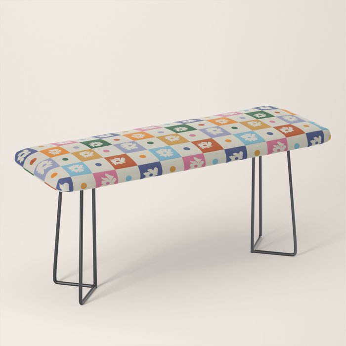 Retro floral checkerboard Bench Gallery Image 1