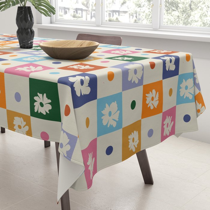 Retro floral checkerboard Tablecloth Gallery Image 3