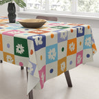 Retro floral checkerboard Tablecloth Gallery Image 3