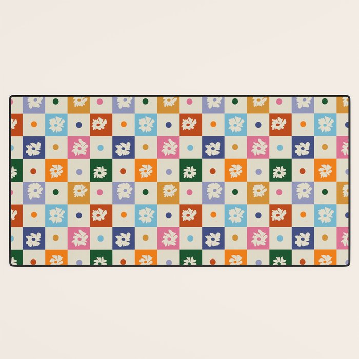 Retro floral checkerboard Desk Mat Gallery Image 3