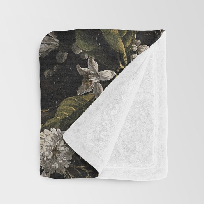 Antique Botanical Roses And  Chamomile Midnight Garden Throw Blanket Gallery Image 3