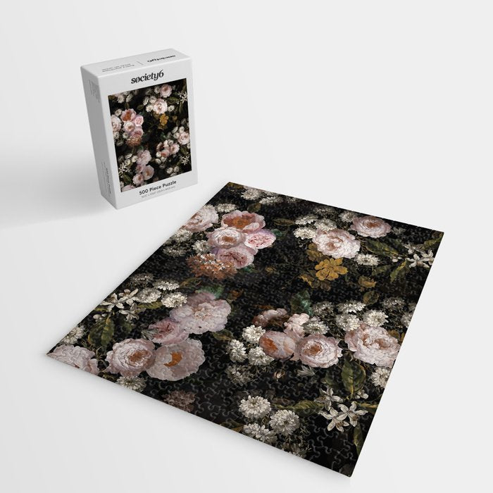 Antique Botanical Roses And  Chamomile Midnight Garden Jigsaw Puzzle Gallery Image 2