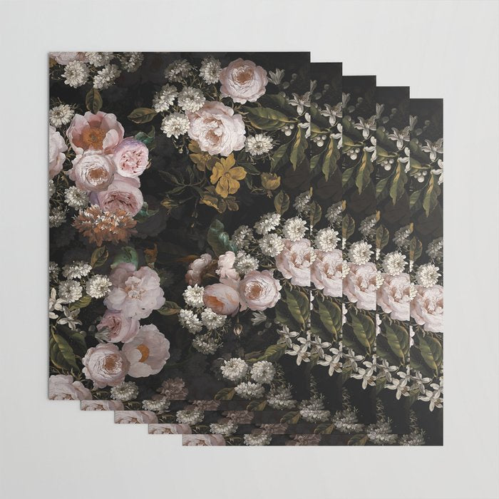 Antique Botanical Roses And  Chamomile Midnight Garden Wrapping Paper Gallery Image 3