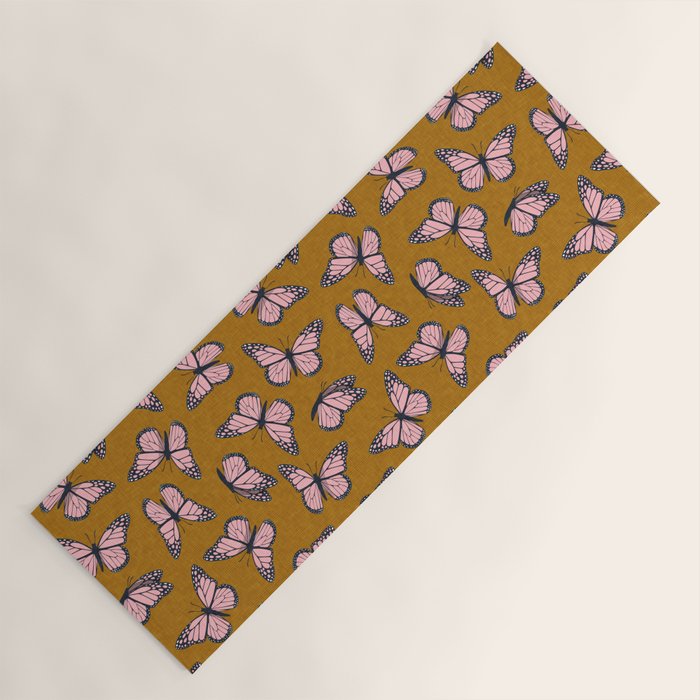 monarch butterflies - pink on ginger Yoga Mat Gallery Image 1
