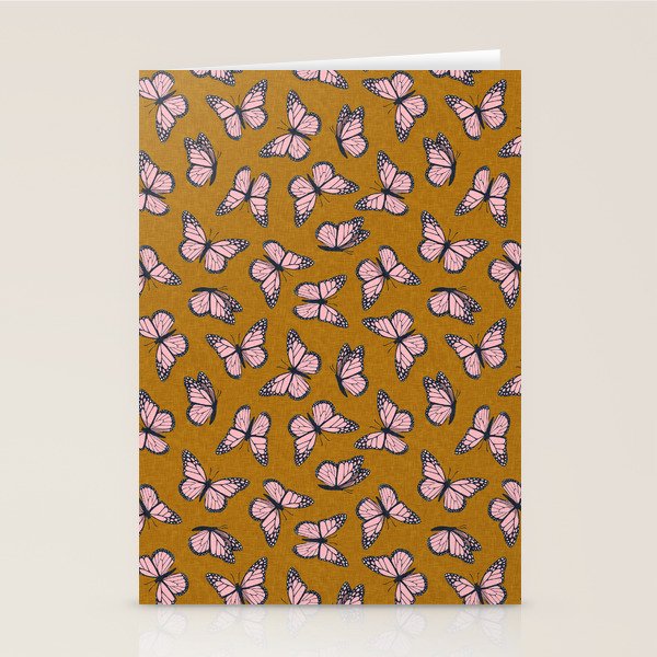 monarch butterflies - pink on ginger Stationery Card Gallery Image 1