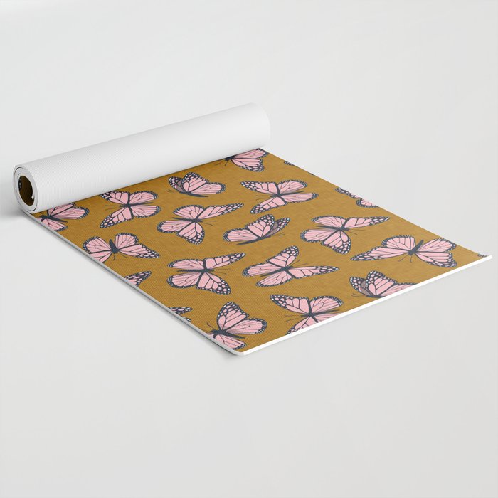 monarch butterflies - pink on ginger Yoga Mat Gallery Image 2