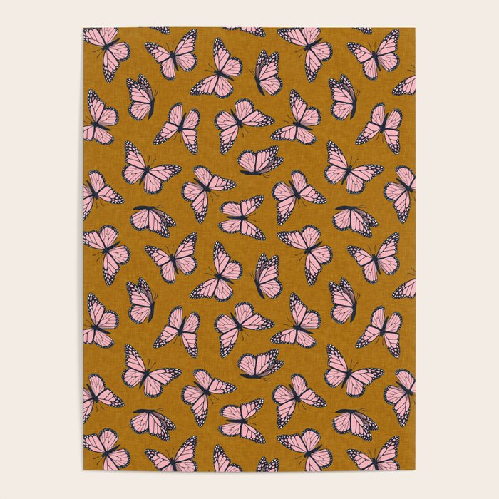 monarch butterflies - pink on ginger Poster Gallery Image 1