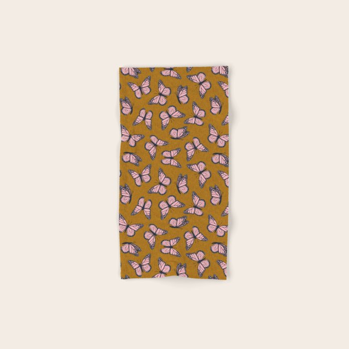 monarch butterflies - pink on ginger Bath Towel Gallery Image 1