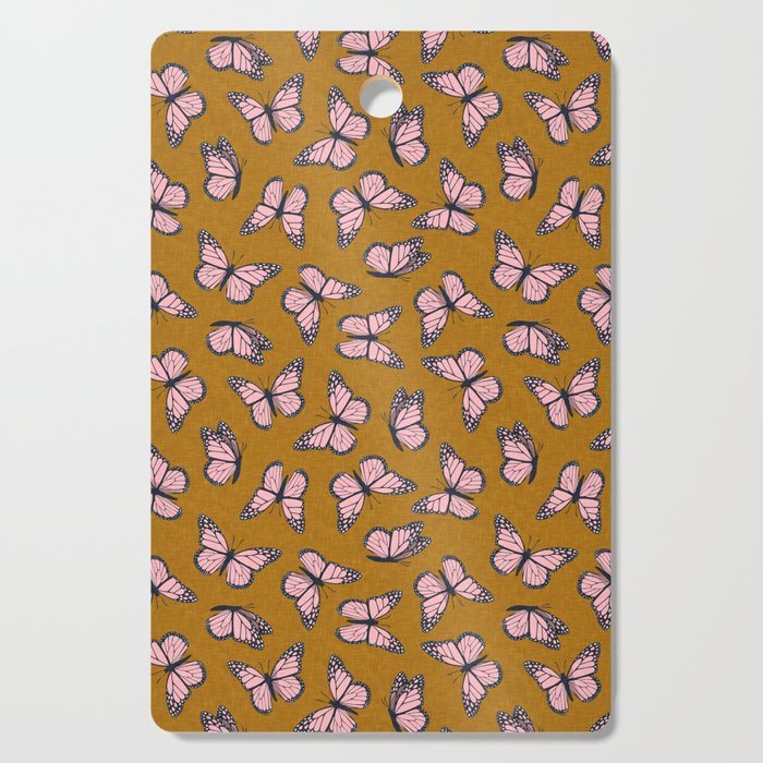 monarch butterflies - pink on ginger Cutting Board Gallery Image 1