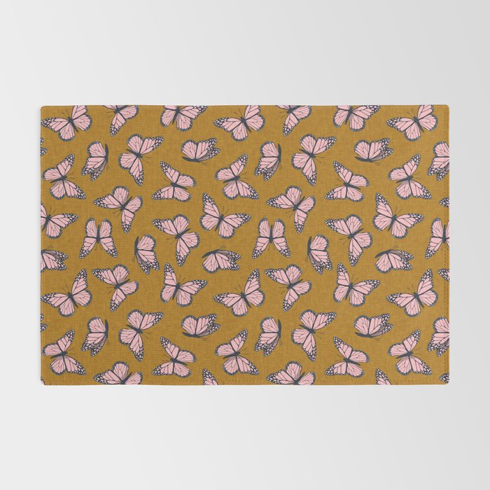 monarch butterflies - pink on ginger Rug Gallery Image 2