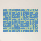 Mid Century Modern Piquet Abstract Multi Geometric Pattern Blue and Light Spring Green Welcome Mat Gallery Image 1